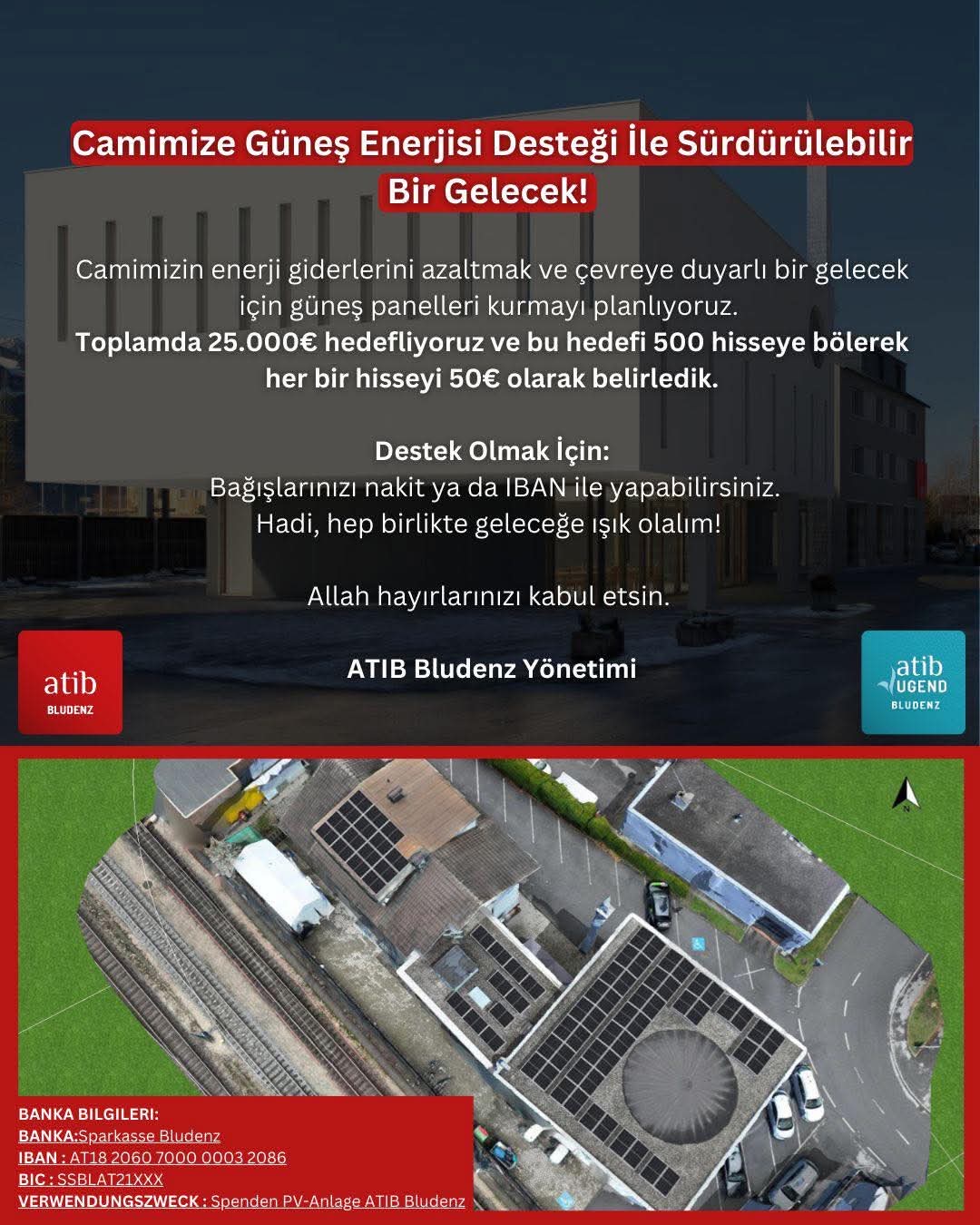 Bludenz'deki Camiye Güneş Enerjisi Projesi İçin Destek Kampanyası Başlatıldı Bludenz'deki Camiye Güneş Enerjisi Projesi İçin Destek Kampanyası Başlatıldı