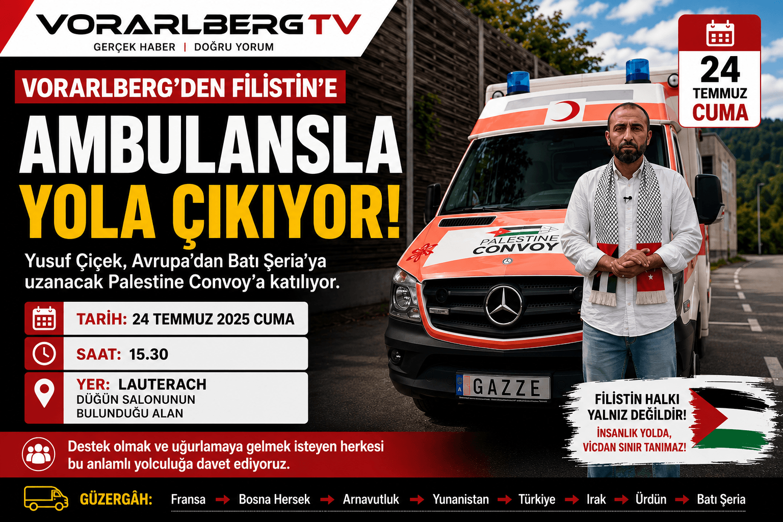 Vorarlberg’den Filistin’e Ambulans Desteği: Yusuf Çiçek Cuma Günü Yola Çıkıyor
