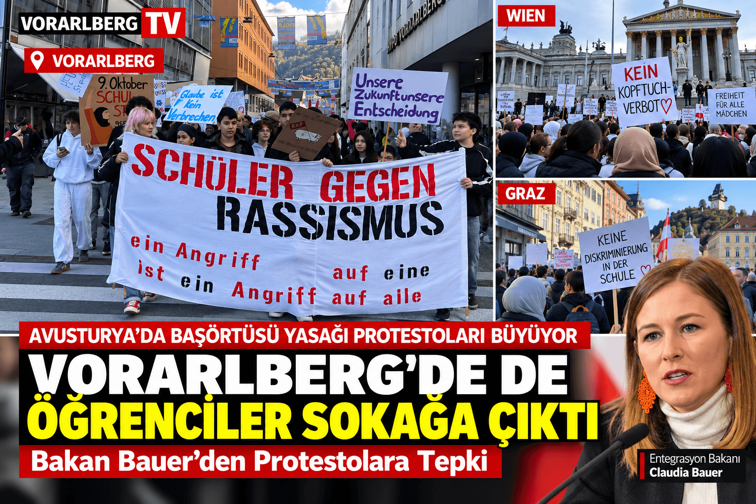 Avusturya’da Başörtüsü Yasağı Protestoları Büyüyor: Vorarlberg’de de Öğrenciler Sokağa Çıktı